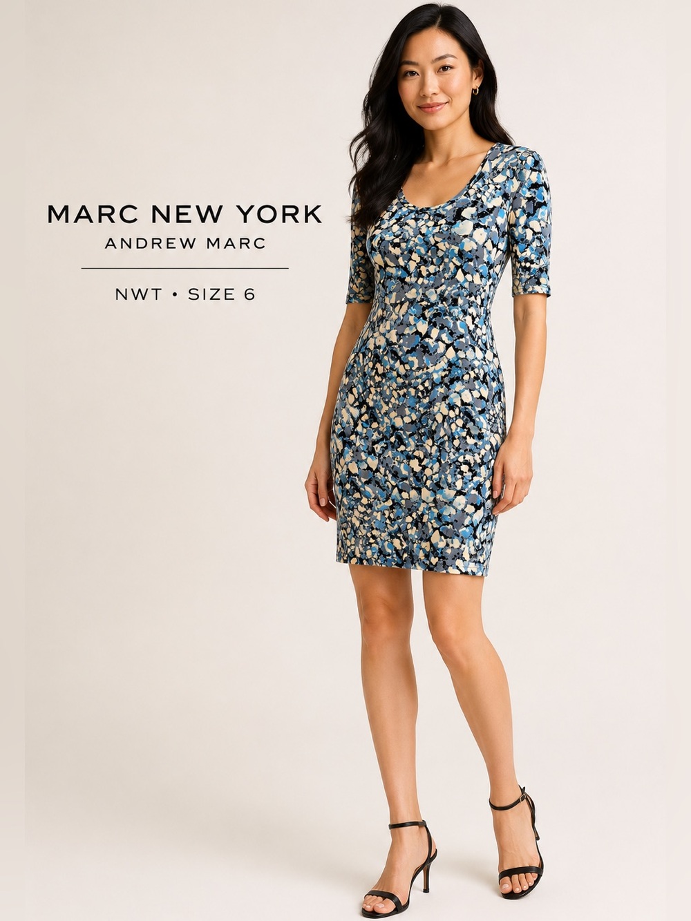 NWT Marc New York Andrew Marc Abstract Print Sheath Dress Blue Size 6